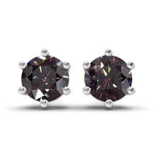 Boucles d'oreilles clous en or massif 14 carats, diamant de laboratoire rond noir jais à six griffes, 1 carat total, clarté VS, couleur fantaisie, bord audacieux, pour femme - Product Image 3