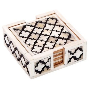 High Quality Black Ivory Resin <b>Coaster</b> Set Square Pattern Doctor Sign Design Kitchen Table Mat Made of <b>Slate</b> Macrame 4 Pieces - Product Image 5