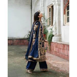 ชุดสلوارคามีซผ้าจอร์เจตต์สำหรับผู้หญิง ดีไซน์หรูหราทันสมัย ปักด้วยด้ายซารี เหมาะสำหรับงานปาร์ตี้และใส่ในชีวิตประจำวัน แห้งเร็ว ความยาวระดับเข่า ใส่ได้ทุกฤดู - Product Image 1