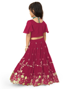 Conjunto de Lehenga Choli de Moda Shoryam para Niñas, Color Rosa, Bordado en Malla, Completamente Cosido, Largo hasta el Suelo, Ropa Étnica India para Fiestas y Bodas - Product Image 5
