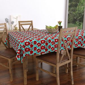 BLOCKS INDE Turquoise Fleur Main Bloc Imprimé Coton Nappe Rectangulaire pour Table À Manger 4 Places 46 Pouces X 60 Pouces - Product Image 2