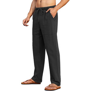 กางเกงสเวตเตอร์สำหรับผู้ชายกางเกงเอวยางยืดเนื้อผ้าคอตตอนแบบแบนขอบโค้งแบบเย็บตามสั่ง - Product Image 3