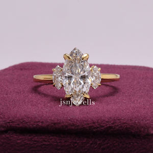 Anillo de compromiso de diamante de corte Marquesa cultivado en laboratorio, oro macizo de 18K, certificado IGI, lujoso anillo de regalo con 3 piedras para mujer - Product Image 1