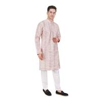 Ensemble Kurta Pajama en Soie Artisanale de Designer | Tenue ethnique indienne traditionnelle brodée en satin à manches longues pour homme, coupe classique