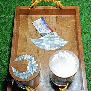 ถาดและฝาปิดตกแต่งลายมุก คอลเลคชั่นอีดและรอมฎอน  กระปุกใส่ขนมและผลไม้อบแห้งอะคริลิกสุดหรูพร้อมลายไม้ฝัง - Product Image 1