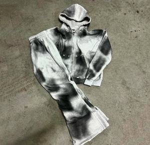 Venta al por mayor fabricación personalizada Boxy Fit de gran tamaño Vintage ácido sucio lavado desgastado Zip Hoodie Baggy Raw Hem Flare chándal - Product Image 1