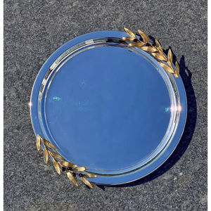 Luxury Design Gold & Green Oval Metal Snacks Serving Tray with Bamboo Handles for <b>Catering</b> in Home Hotel or Weddings - Product Image 4