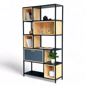 Estante Decorativo Minimalista de 5 Niveles Hecho de Madera de Caucho con Estructura de Hierro KTB68143 - Product Image 1