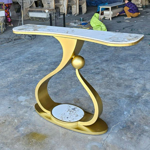 Table console de luxe contemporaine 120x30x85cm, meuble de salon avec plateau en céramique et pieds en fer pour entrée, villa, hôtel - CST071 - Product Image 5