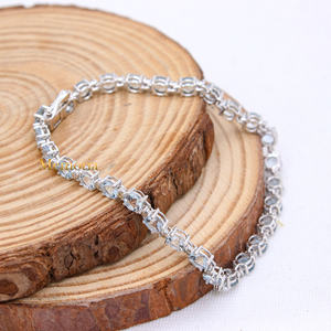 Handmade Women's Tennis <b>Bracelet</b> Natural round <b>Aquamarine</b> Gemstone Diamond 14k Solid White Gold for Weddings Wholesale Jewelry - Product Image 2