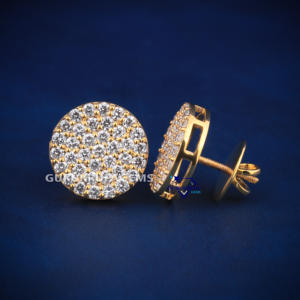 Pendientes de tuerca de Hip Hop de lujo con diamantes cultivados en laboratorio de corte brillante redondo 14Kt oro amarillo VVS claridad - Product Image 2