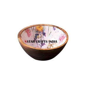 Decorative Design High Quality <b>Bowl</b> with Enamel Printing Design Wooden <b>Fruits</b> <b>Bowl</b> Mixing Salad Server Mango <b>Wood</b> Mixing <b>Bowl</b> - Product Image 1