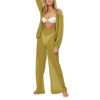 Chemises décontractées sexy à boutons ouverts et leggings en maille transparente pour femmes Ensembles deux-pièces à motif solide avec col montant