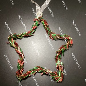 Beaded <b>Star</b> <b>Hanging</b> Ornament Large Gold Handmade Christmas Decor - Product Image 4