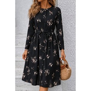 Abito lungo da donna con maniche lunghe, collo a V, bottoni, motivo Kusakli, modello Maxi Micro Suprem, 37777 - Nero - Product Image 1
