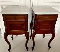 Mesita de noche tradicional antigua, mesita de noche pequeña de madera con tapa de mármol para muebles para el hogar, juego de dormitorio para apartamento y Hotel