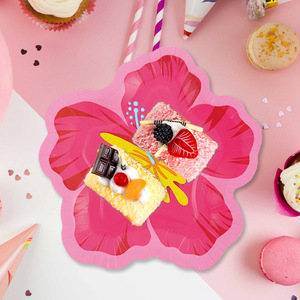 Assiettes en papier jetables à motif de fleurs d'hibiscus, fournitures pour fêtes d'aventure hawaïennes tropicales d'été - Product Image 3