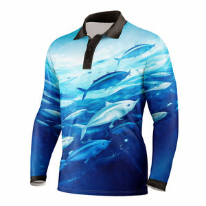 Camisa de Pesca Polo Personalizada para Hombre, Manga Larga, Diseño Sublimado de Peces Oceánicos, Camisa de Pesca de Alto Rendimiento - Product Image 1