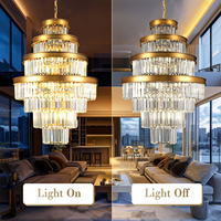 Plafonniers Modernes à Cristaux LED Dorés de Luxe Américain pour Villas, Lustre Rond en Cristal pour Salon