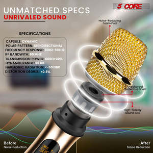 5Core <b>Wireless</b> <b>Microphone</b> Pair UHF Handheld Microfonos Inalambricos Cordless Mic GOLD - Product Image 6