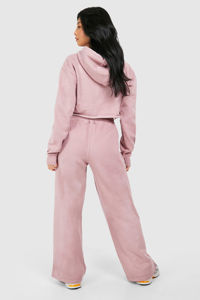 Más de gran tamaño 2 piezas Rosa recortada Sudadera con capucha pierna ancha mujeres chándal conjunto transpirable y relajado ajuste nuevo gimnasio ropa deportiva Jogger conjunto - Product Image 2