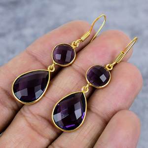 พลอยสีม่วงทรงกลมและลูกแพร์925อัญมณีชุบทองเงินสเตอร์ลิงต่างหูตุ้งติ้งของขวัญต่างหูโบฮีเมียนสำหรับผู้หญิง - Product Image 3