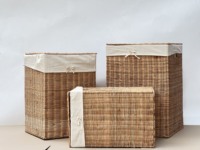 Ensemble de 3 paniers à linge modernes en rotin Boho avec couvercles Organisateur de décoration d'intérieur durable et peu encombrant Rangement en osier