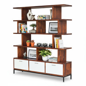 KS68179 Librería de Pie para Sala de Estar, Forma Rectangular, Cajones, Hecha de Madera de Melaleuca, Patas de Hierro, Recubrimiento en Polvo Negro - Product Image 1