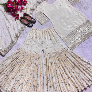 Fournisseur en gros de créateur de mode nouveau costume en fausse georgette Sharara Gharara avec séquence et broderie - Product Image 6