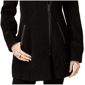 Cappotto in Lana per Ragazze Maralyn Me con Bordo in Finta Pelliccia di Coniglio Nero Taglia Extra Large Motivo Stampato Tinteggiato Cerniera Imbottito in Cotone - Product Image 3