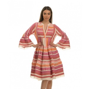 Robe courte d'été indienne à tissage en V d'inspiration bohème pour femmes, col en V, robe tunique mi-longue à manches longues - Product Image 1