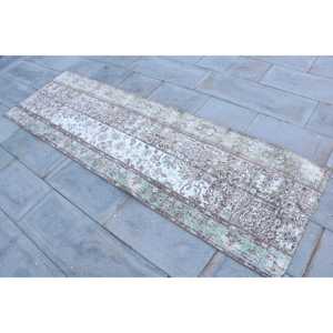 Turkish Rug, 2.4x8 ft Runner Rug, <b>Brown</b> White <b>Wool</b> Rug - Product Image 2