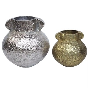 Jarrón de mesa moderno, latón y plata, acabado rugoso, jarrón de Metal de aluminio fundido, elegante Decoración de mesa para el hogar, artesanías decorativas de Metal - Product Image 1