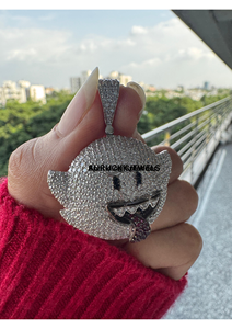 Pendentif visage de démon en argent 925 avec moissanite plaqué or 14 carats, style hip hop, bijoux fins unisexes, pendentifs et breloques - Product Image 2