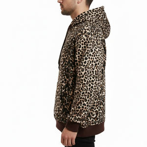 Sudadera con Capucha de Estilo Vintage, Personalizable con Logotipo, para Hombre, de Felpa Gruesa, con Estampado de Leopardo, Talla Grande - Product Image 3