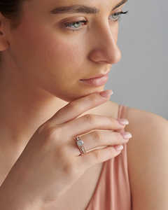 Luxueux IGI certifié bague de mariage en or rose trois rangées tige forme ronde laboratoire créé diamant bijoux fins fêtes en gros - Product Image 1