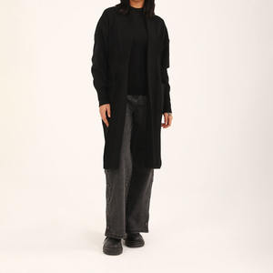 Cardigan en laine mélangée pour femmes, manches longues, doux, élégant, ouvert sur le devant, noir, chaud, personnalisable en gros pour femmes - Product Image 1