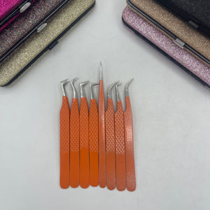 Pinzas para Pestañas de Acero Inoxidable con Punta de Diamante, Color Naranja Claro, Empaque Personalizado con Logotipo, Duraderas, Más Vendidas - Product Image 5