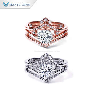 Bague Tianyu en argent sterling 925 plaqué or 18 carats, sertie de moissanite classique pavée, 2 couleurs, couronne, bande étincelante pour cocktail - Product Image 3