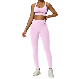 AWB6541 + AWL6541 Venta al por mayor Ropa deportiva de talla grande Sólido Soporte alto Racerback Sujetador deportivo Transpirable Leggings de cintura alta de dos piezas - Product Image 4