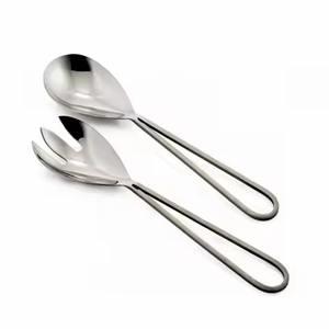 Elegant <b>serving</b> <b>Spoon</b> & Fork set High Quality Wedding Tableware Silver Mirror Polished Brass Leaves End Handle Salad Server - Product Image 6
