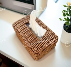 Essentials Boîte à mouchoirs en papier de soie en rotin naturel rectangulaire Boîte à mouchoirs en rotin pour salle de bain salon cuisine maison bureau - Product Image 4