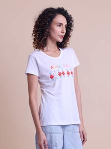 Camiseta de media manga con cuello estampado elegante y elegante de ODM Supply, cómoda Lona de moda para el verano, camisetas de talla grande para mujer - Product Image 5