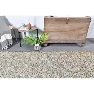 Tapis en laine bleu beige classique 4.4x7.5 pieds fait à la main rectangle de patchwork turc avec support en latex pour salon ou chambre à coucher - Product Image 3