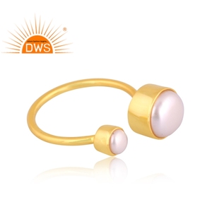 Anillo Ajustable de Plata de Ley con Baño de Oro de 18K y Perla Natural, Estilo Indio Moderno, Fabricante de Joyería Fina - Product Image 3