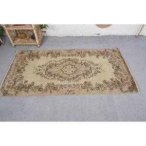 Alfombra turca Vintage 3,1X6 pies Beige clásico área grande felpa de lana con respaldo de látex patrón de retazos para decoración de habitación de pasillo - Product Image 3