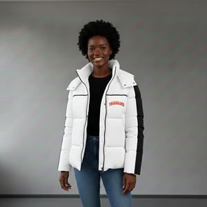 Custom Logo Winter Casual Women's Puffer Jacket Pearls Rivet Waterproof Eco-Friendly Hooded Coat <b>Zipper</b> Closure 2 Tone Design - Product Image 4