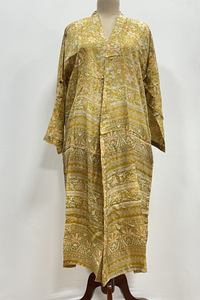 Indian Silk Floral Summer <b>Long</b> <b>Kimono</b> Boho <b>Robe</b> V-neck Drawstring Closure Beach Cover-Up Comfortable Dressing Gown Handmade - Product Image 2