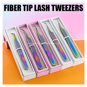 Eyelash tweezers kits fine tip curved lash tweezers fiber lash eyelash extensions tweezers isolation <b>tool</b> 45 degree boot volume - Product Image 6