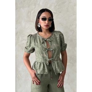 Blusa Tejida Bordada con Lazo Delantero en Azul Claro para Mujer, Marca TOPSHOW, en Mezcla de Algodón y Poliéster para Venta al Por Mayor - Tallas S, M, L - Product Image 5